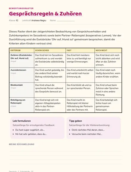 Beispiel: Bewertungsraster