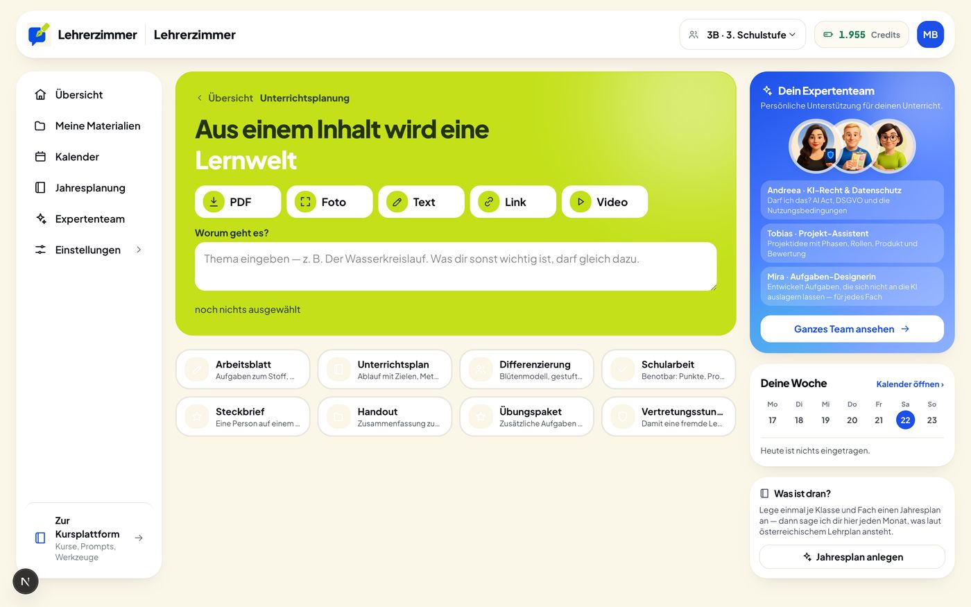 Auswahl der Unterlagen-Arten